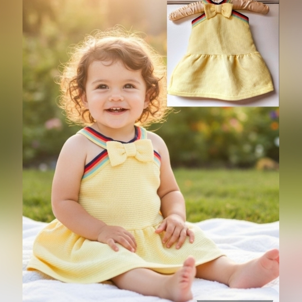 JANIE AND JACK Chic On And Off The Court Dropwaist Lemonade Halter Dress 6-12 M - Picture 2 of 13
